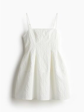 H&M White Textured A-Line Spaghetti Strap Dress